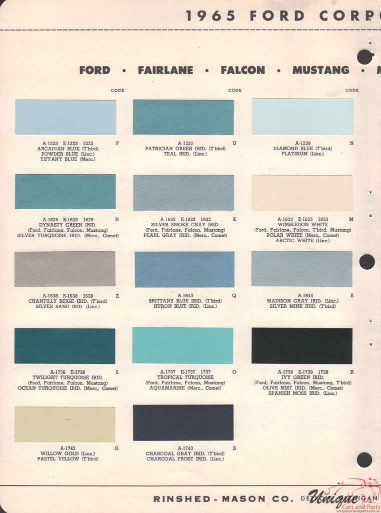 1965 Ford Paint Charts Rinshed-Mason